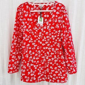*New* Joules Red-Orange & White Floral Long Sleeve Blouse - Plus Size 18